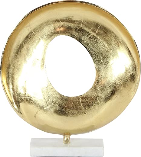 Алюминиевая геометрическая скульптура круг с мраморным основанием цвет золото